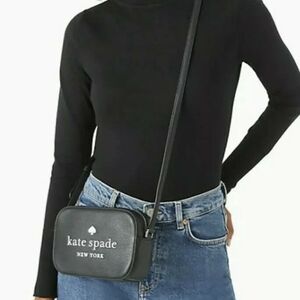 kate spade black mini camera bag tag